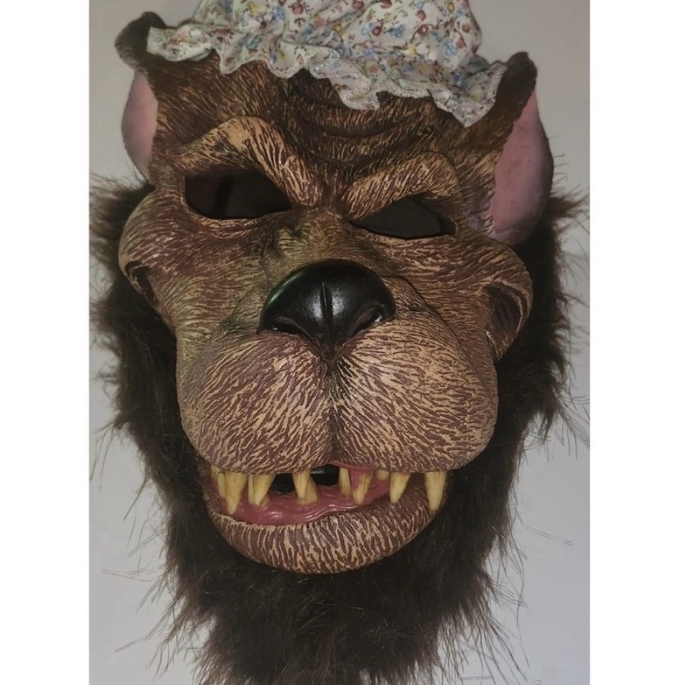Big bad  Wolf costume Mask with Floral Cap wolf hands nightgown red riding hood - Picture 2 of 8